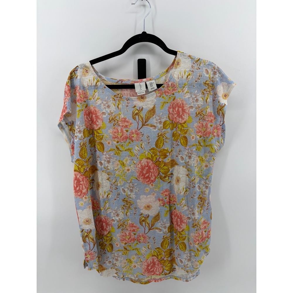 Joie, Floral Button Scoop Neck, 100>% Linen Lightweight/Coastal, Women's Size XL